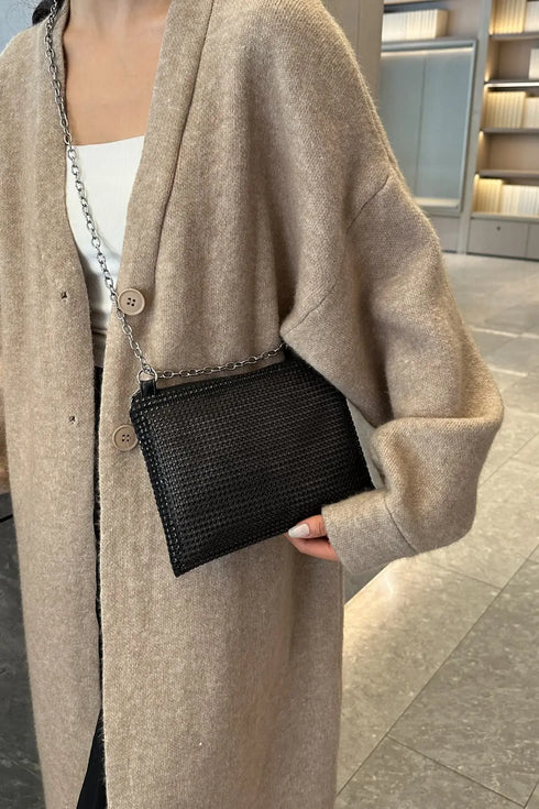 'Aya' Metal Chain Rhinestone Crossbody Bag - Celes Fashion